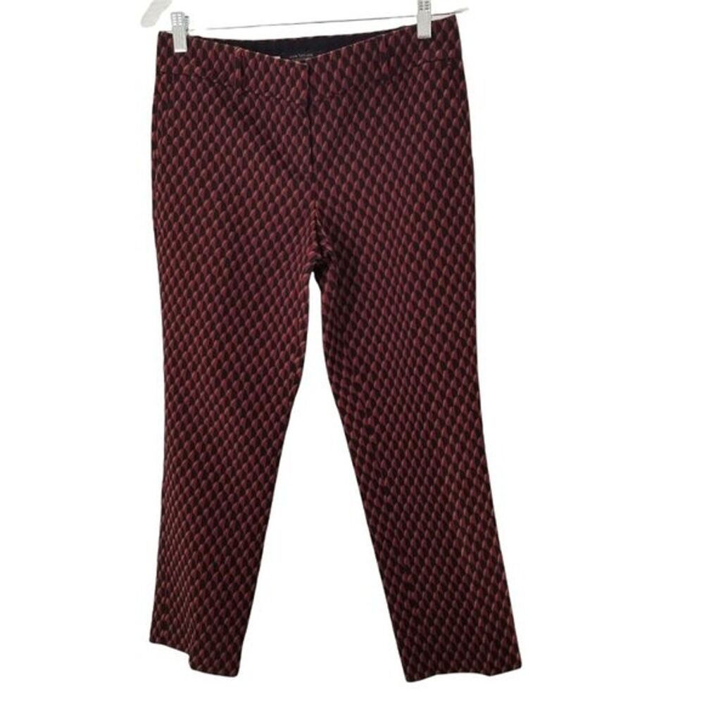 Ann Taylor Devin Fit Burgundy Wine Women's Geometric Print Crop Pants Size 4P